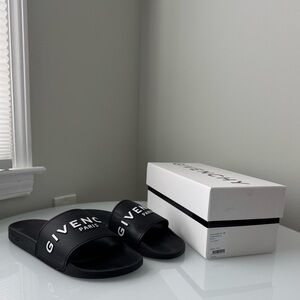 Authentic Givenchy Paris Black Slides White Logo W/ Box + Dust bags Size 46